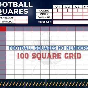 Football Squares, 100 Squares, Editable PDF Template, Printable PNG ...