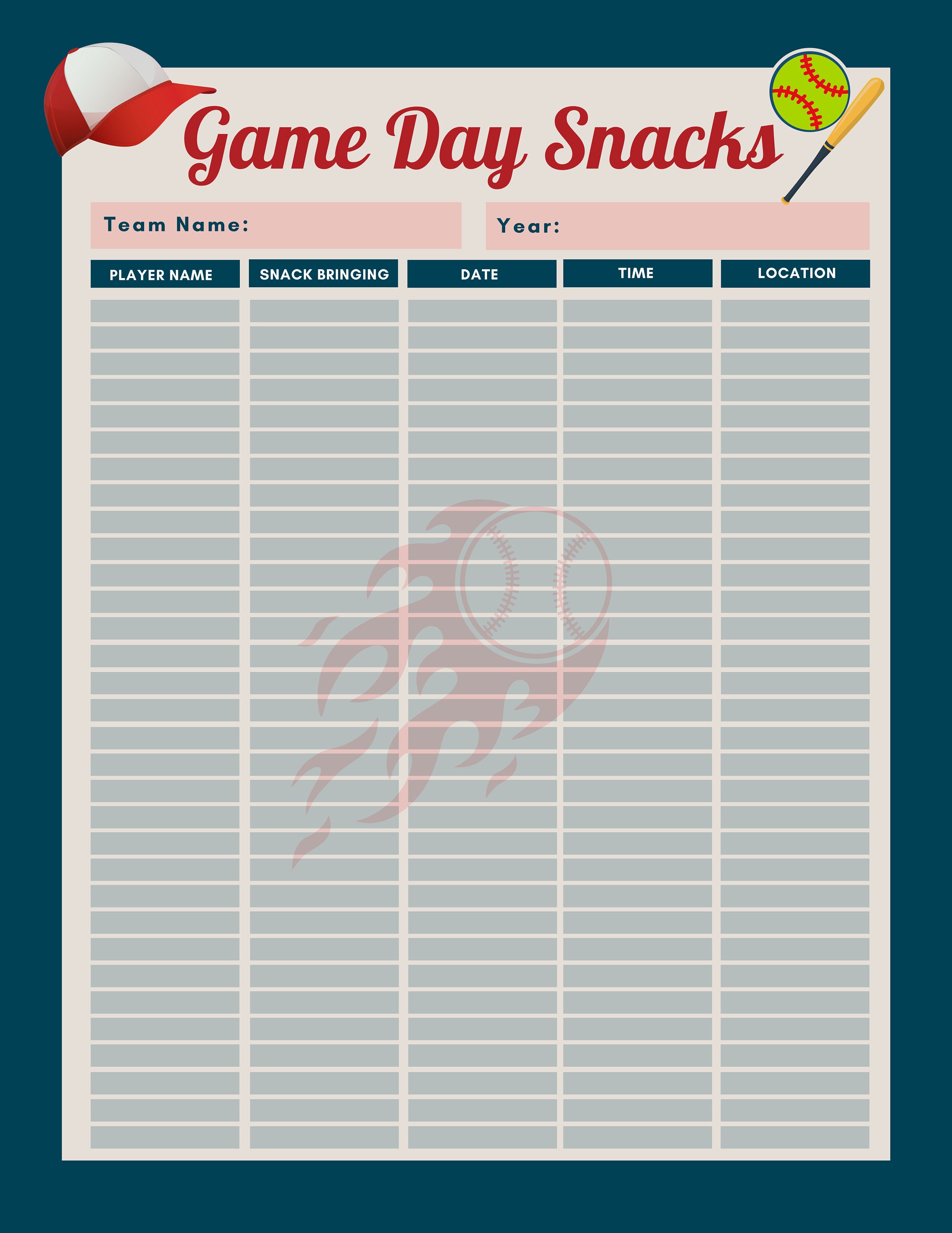 Softball Bundle Printable, Softball Schedule Template, Field Position ...