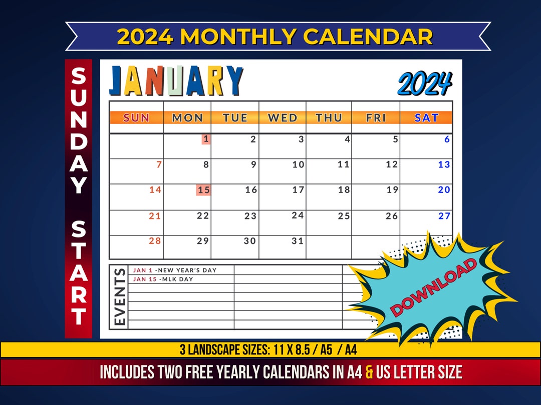Printable 2025 Monthly Calendar, 2025 Wall Calendar, 2 Free Yearly