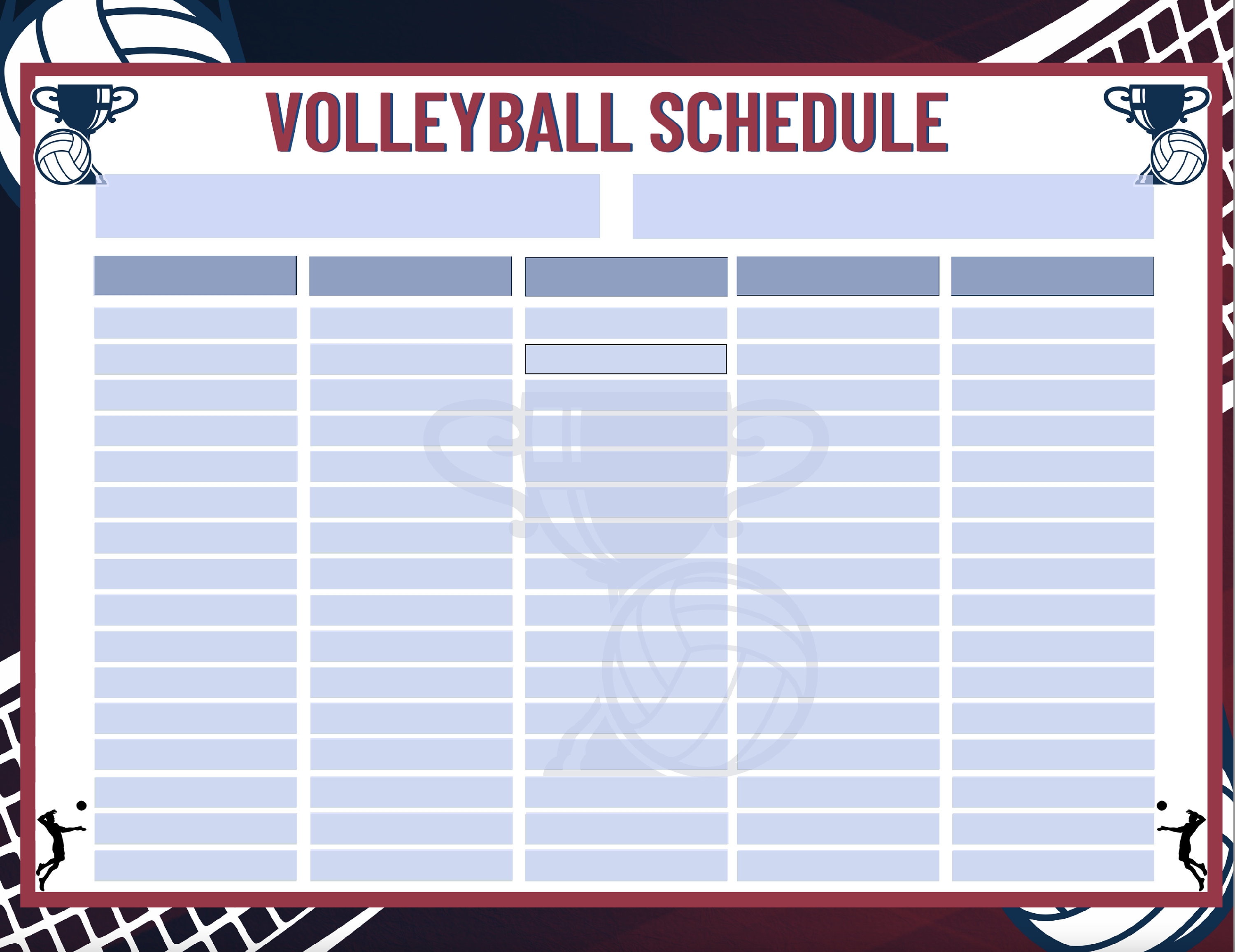 Volleyball Schedule Template, Printable Practice Schedule, Editable