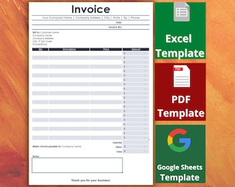 Editable Invoice Template, Google Sheets Invoice, Excel Invoice, PDF Invoice, Small Business Invoice, Printable Invoice, Minimalist Invoice