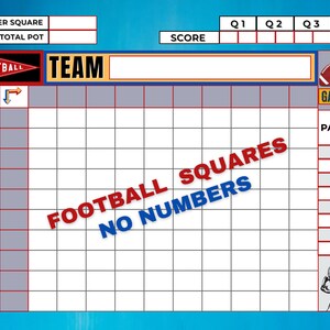 Football Squares, 100 Squares Football Pool Template, Football Boxes ...