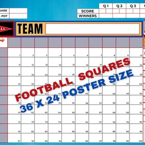 Football Squares, 100 Squares Football Pool Template, Football Boxes ...
