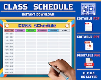 Class Schedule Printable , Classroom Management, Class Schedule Template, Weekly Schedule and Time, Weekly Class Schedule, Editable Template