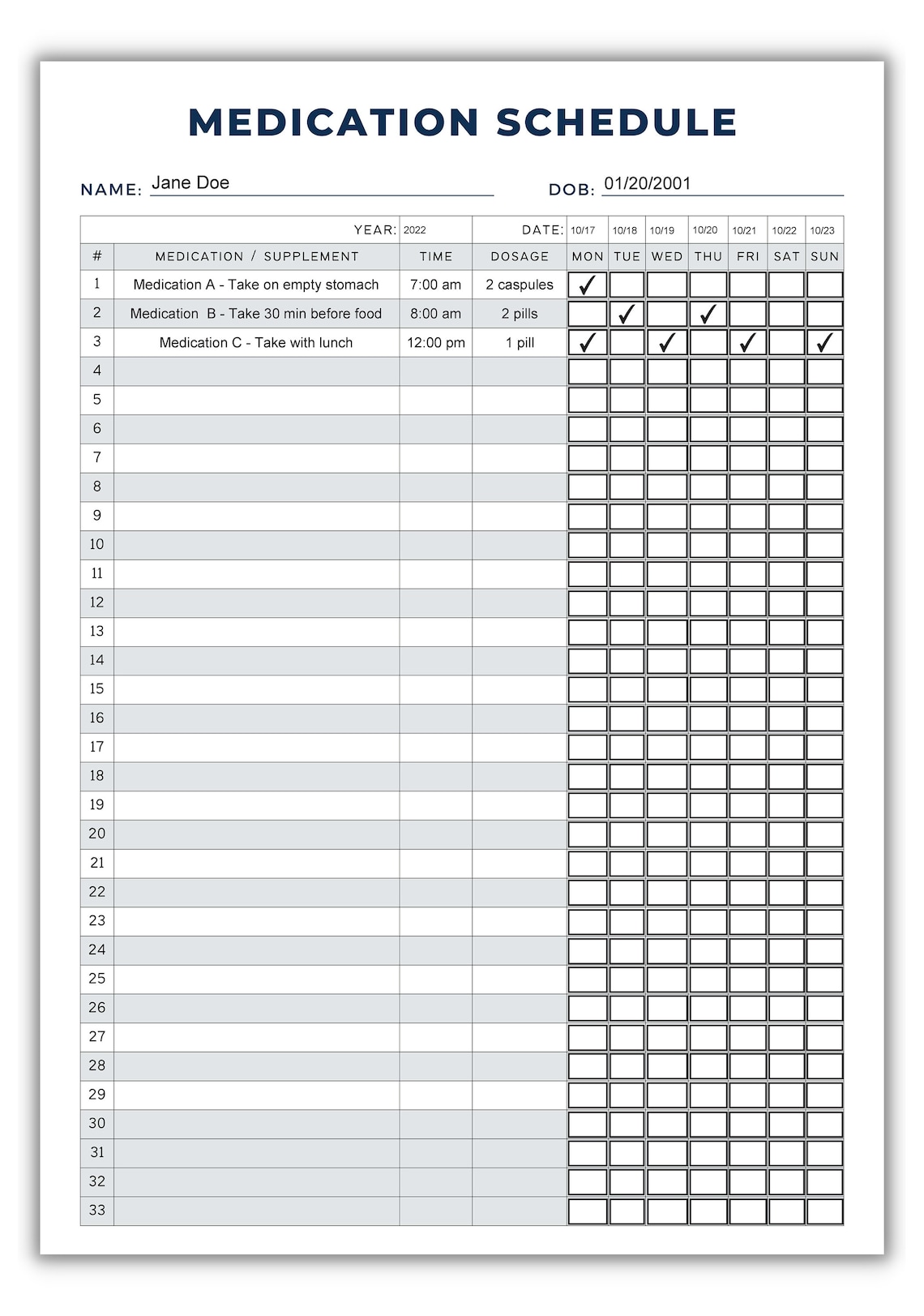 Medication Schedule Printable Editable PDF Goodnotes - Etsy