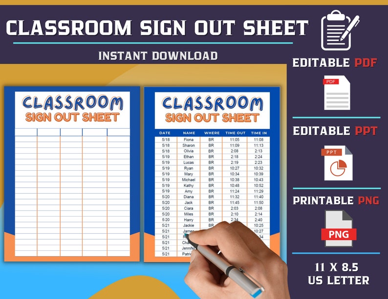 Classroom sign out sheet printable classroom check out etsy