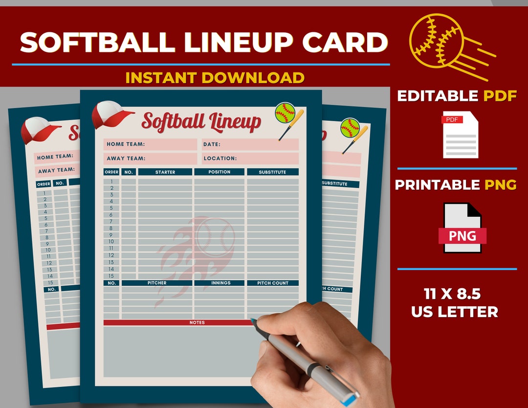 Softball Lineup Card, Softball Batting Order, Editable Lineup, Player