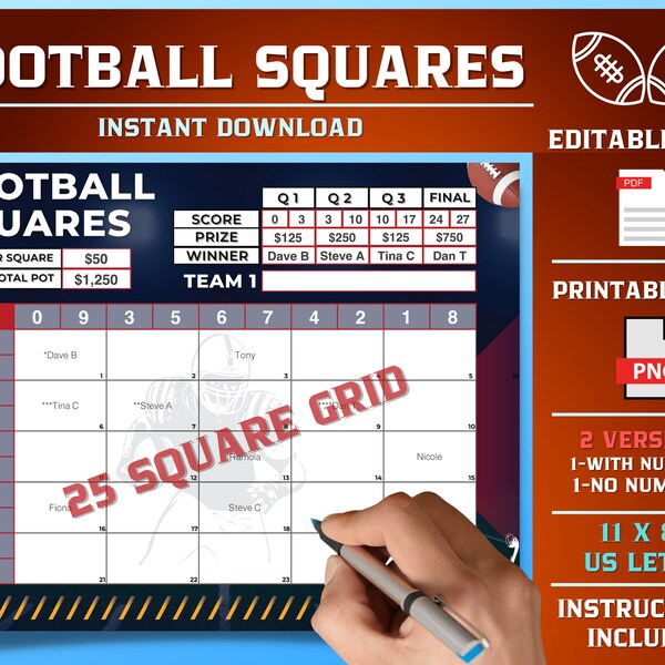 Super Bowl Square Template Etsy
