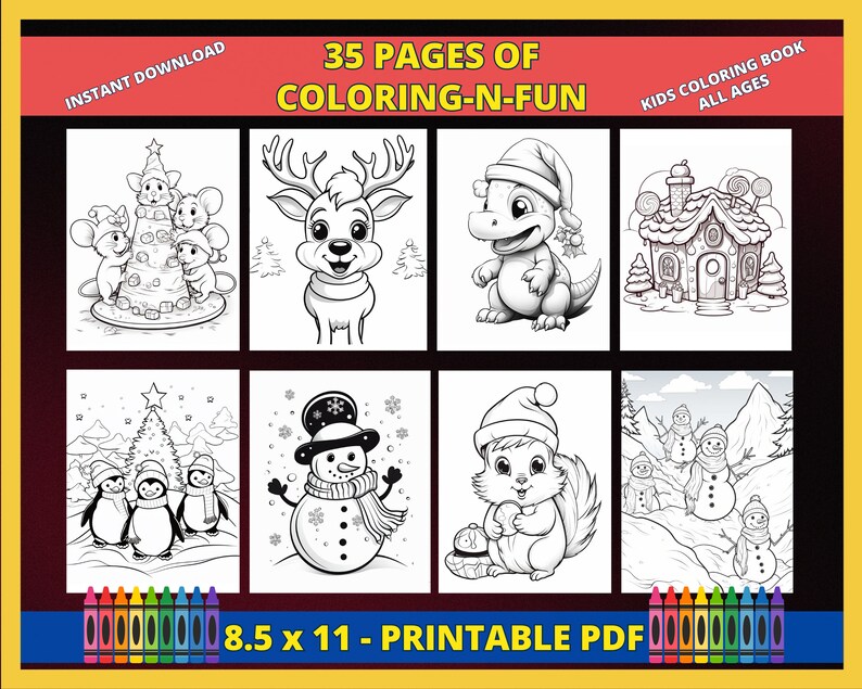 Printable Christmas Coloring Pages for Kids, Holiday Activity for ...