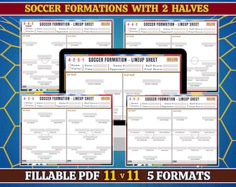 Formación de fútbol 11 contra 11 con 2 tiempos: 5 formaciones diferentes, descargables, rellenables e imprimibles, ideales para todos los niveles.