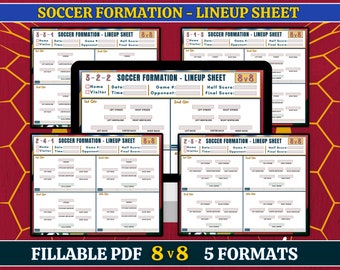 Hoja de alineación de fútbol 8v8, PDF editable, Entrenamiento de fútbol, Formación de fútbol, Planificador de entrenador de fútbol, Fútbol juvenil, Plantilla imprimible