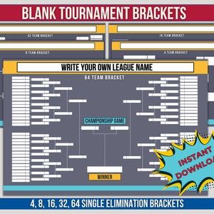 4, 8, 16, 32, 64 Single Elimination Bracket, Printable Tournament Bracket, Printable Brackets, Blank PNG Templates, Blank Tournament Bracket