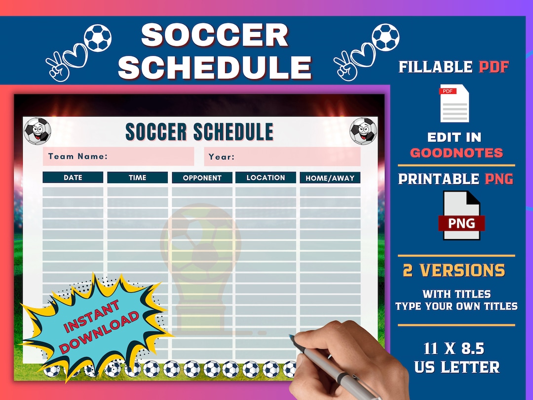 Soccer Schedule Template, Printable and Fillable Soccer Practice ...