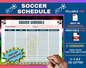 Plantilla de calendario de fútbol, calendario de prácticas de fútbol imprimible y rellenable, rastreador de estadísticas de fútbol, calendario de fútbol para imprimir, planificador de fútbol