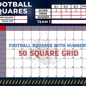 Football Squares, 50 Squares, Editable PDF Template, Printable PNG File ...