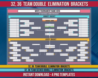 32, 36 Cuadros de Eliminatoria Doble, Cuadros Imprimibles, Cuadros de Clasificación, Cuadro de Torneo Imprimible, Cuadro Deportivo, Cuadro de Equipos 32, 36