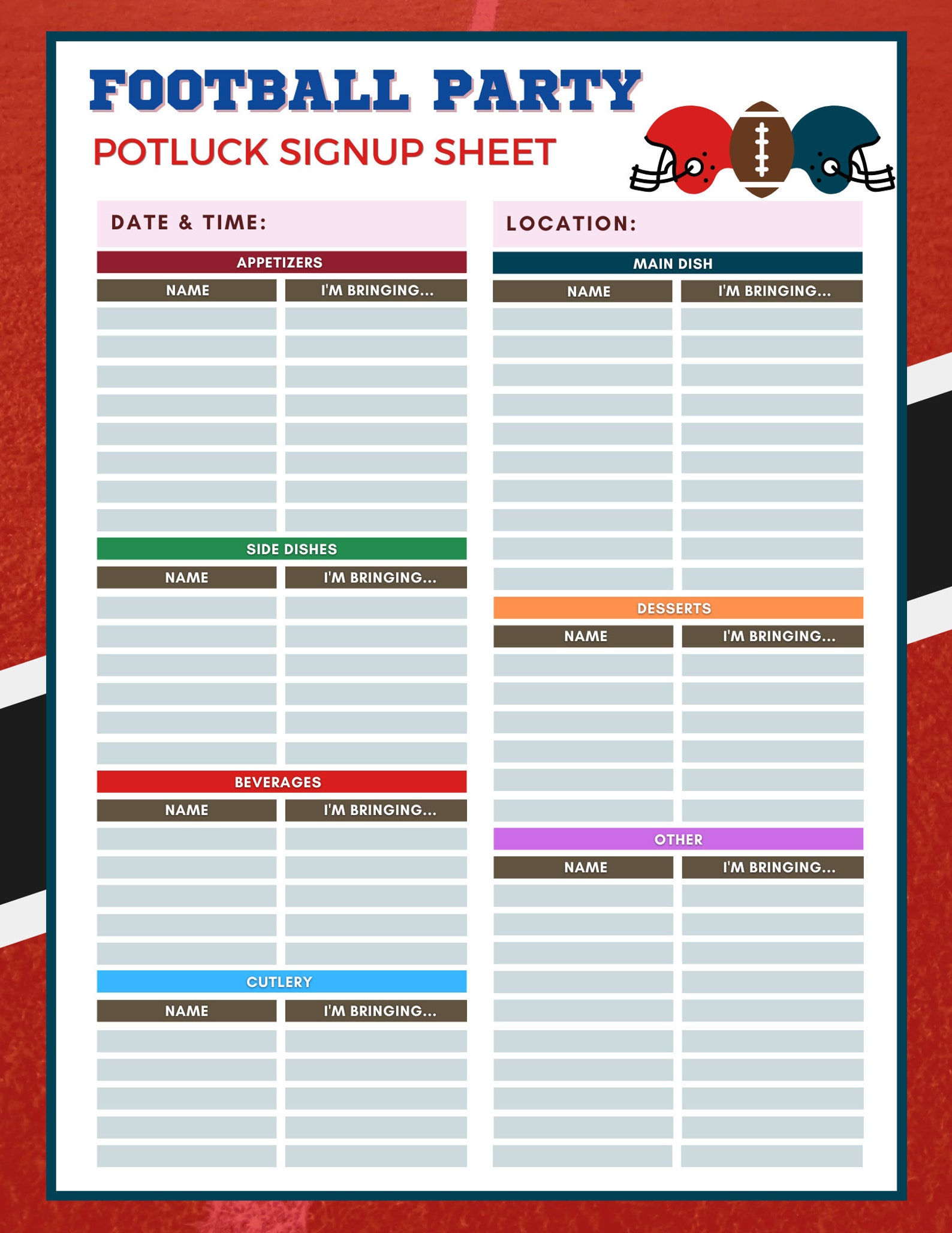 Football Party Printable, Potluck Sign up Sheet, Google Slides ...