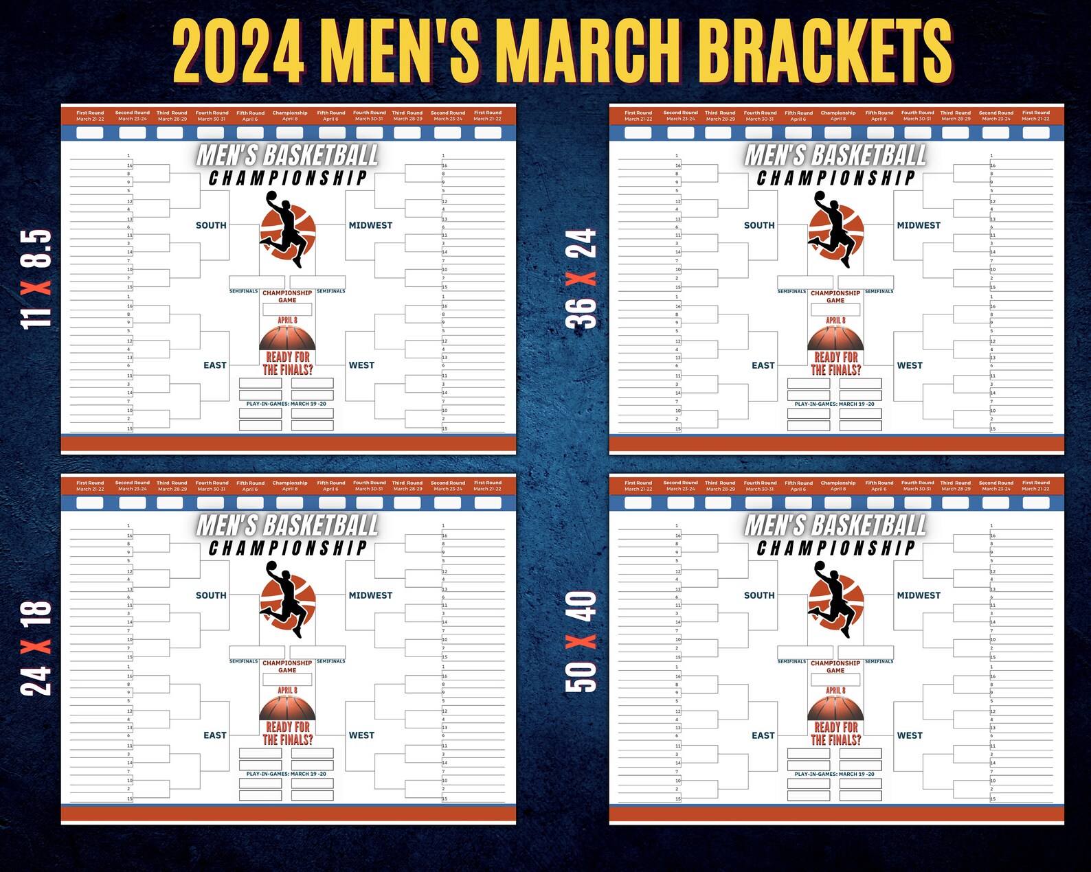 2024 Printable Mens March Brackets, Mens Bracket, Mens Basketball PNG