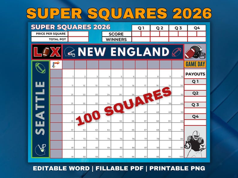 2026 Super Squares, Big Game, Super Squares Bowl 2026, Football Squares ...