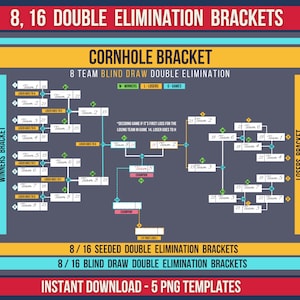8, 16 Double Elimination Brackets, Printable Cornhole Brackets, Seeded and Blind Draw Brackets, Cornhole PNG, Tournament Bracket Printable