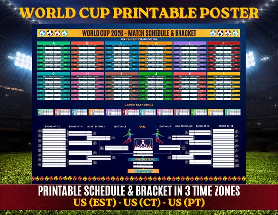 Printable 2026 World Cup Tournament Schedule & Bracket, Football Match Tracker, 2026 Soccer Bracket, Printable World Cup Poster, Soccer 2026