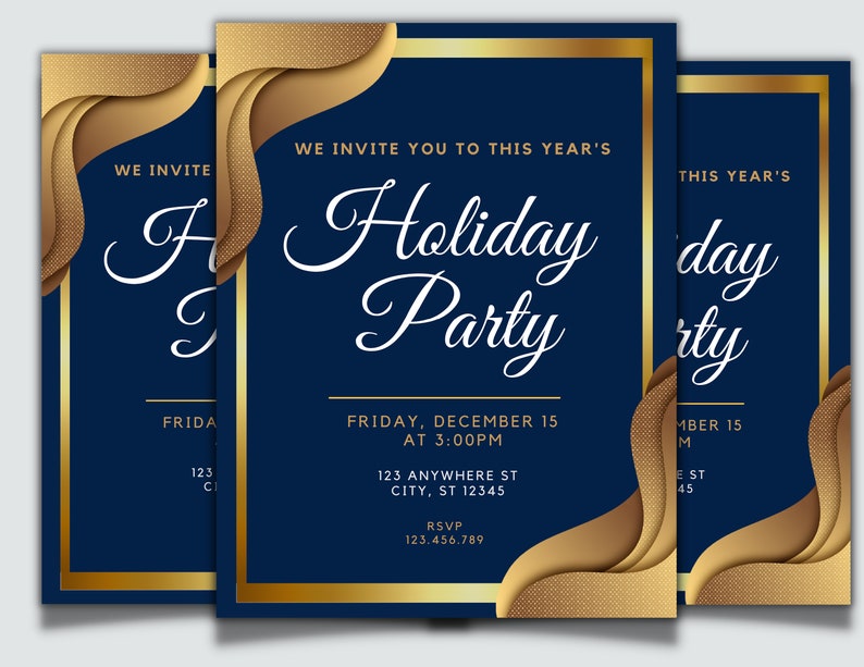 Holiday Party Invitation, Blue and Gold, Holiday Party Invite