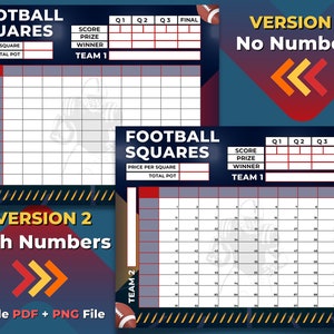 Football Squares, 100 Squares, Editable PDF Template, Printable PNG ...