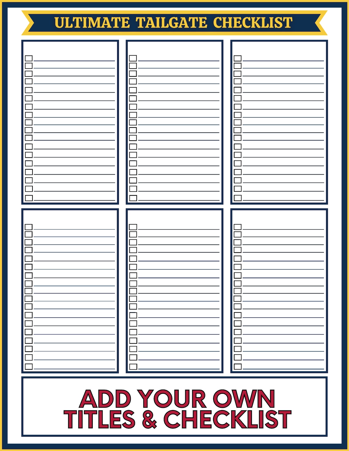 Ultimate Tailgate Checklist Printable, Football Tailgate Checklist