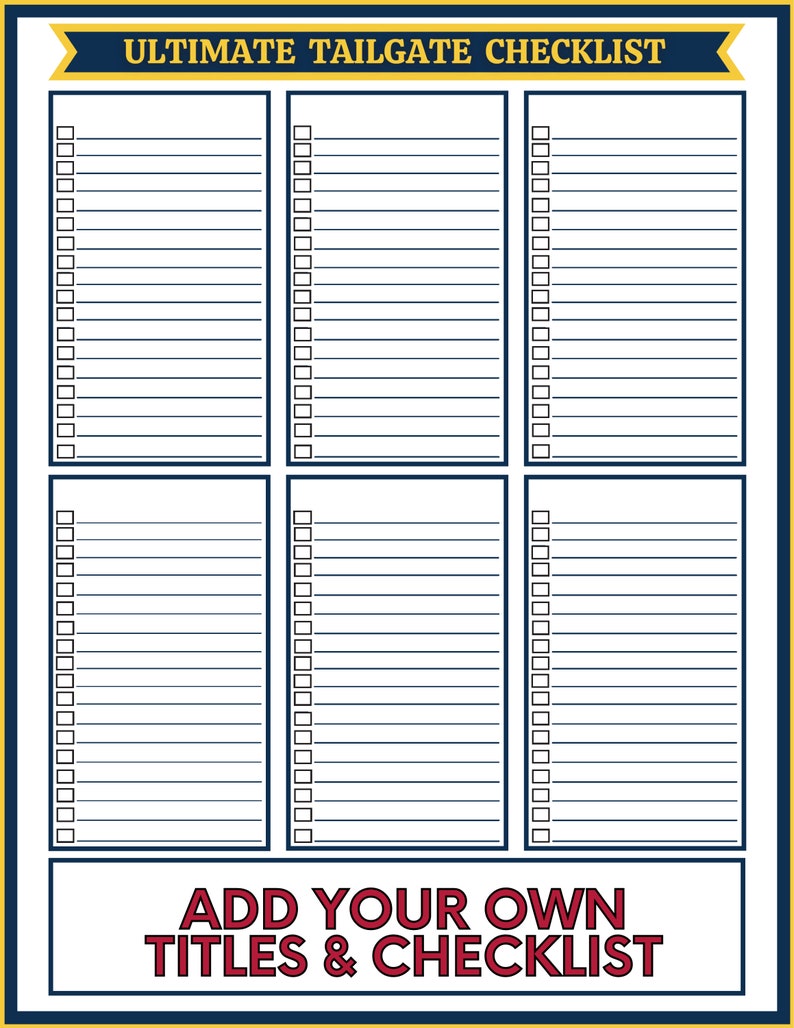 Ultimate Tailgate Checklist Printable, Football Tailgate Checklist