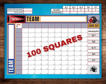 Football Squares, 100 Squares Football Pool Template, Football Boxes, Gameday, Football Squares Printable, 2024 Football Game, The Big Game