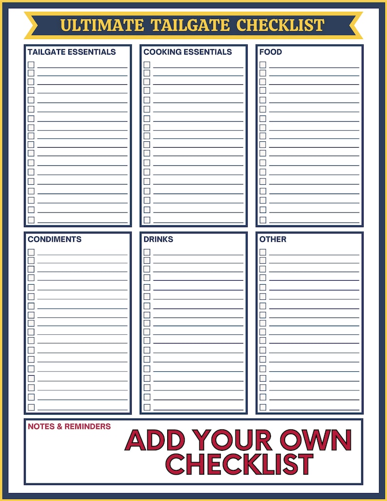 Ultimate Tailgate Checklist Printable, Football Tailgate Checklist