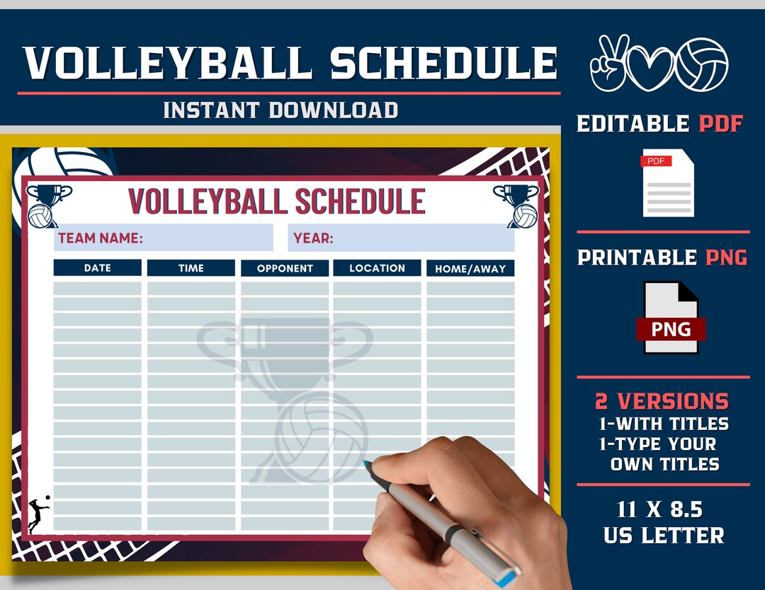 Volleyball Schedule Template, Printable Practice Schedule, Editable