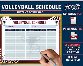 Plantilla de calendario de voleibol, calendario de prácticas imprimible, calendario editable, plantilla digital, calendario de selección de fecha, calendario deportivo, VBall