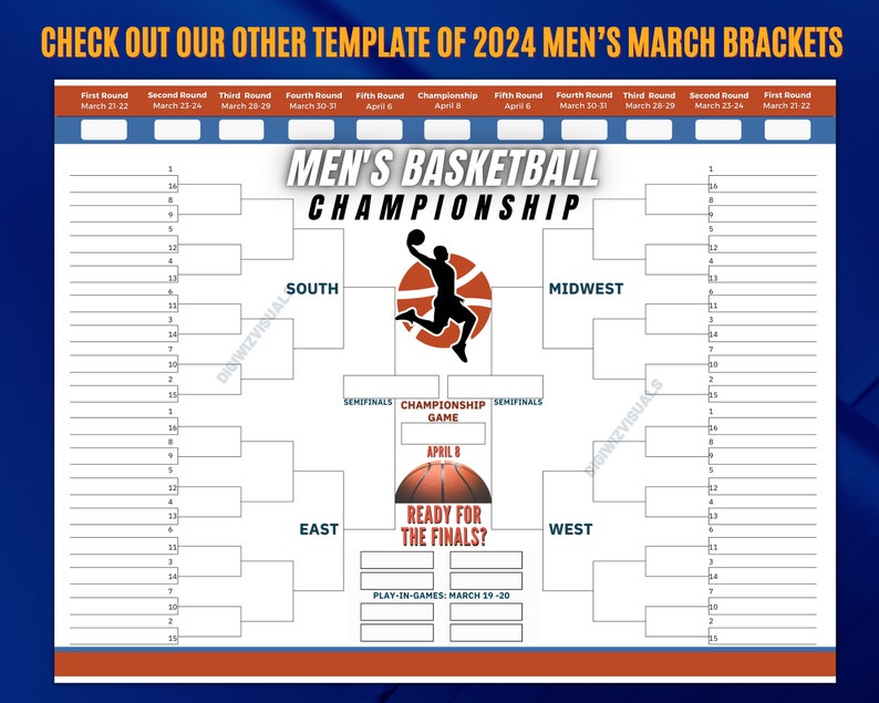 2024 Printable Men's Basketball Championship, Men's March Brackets