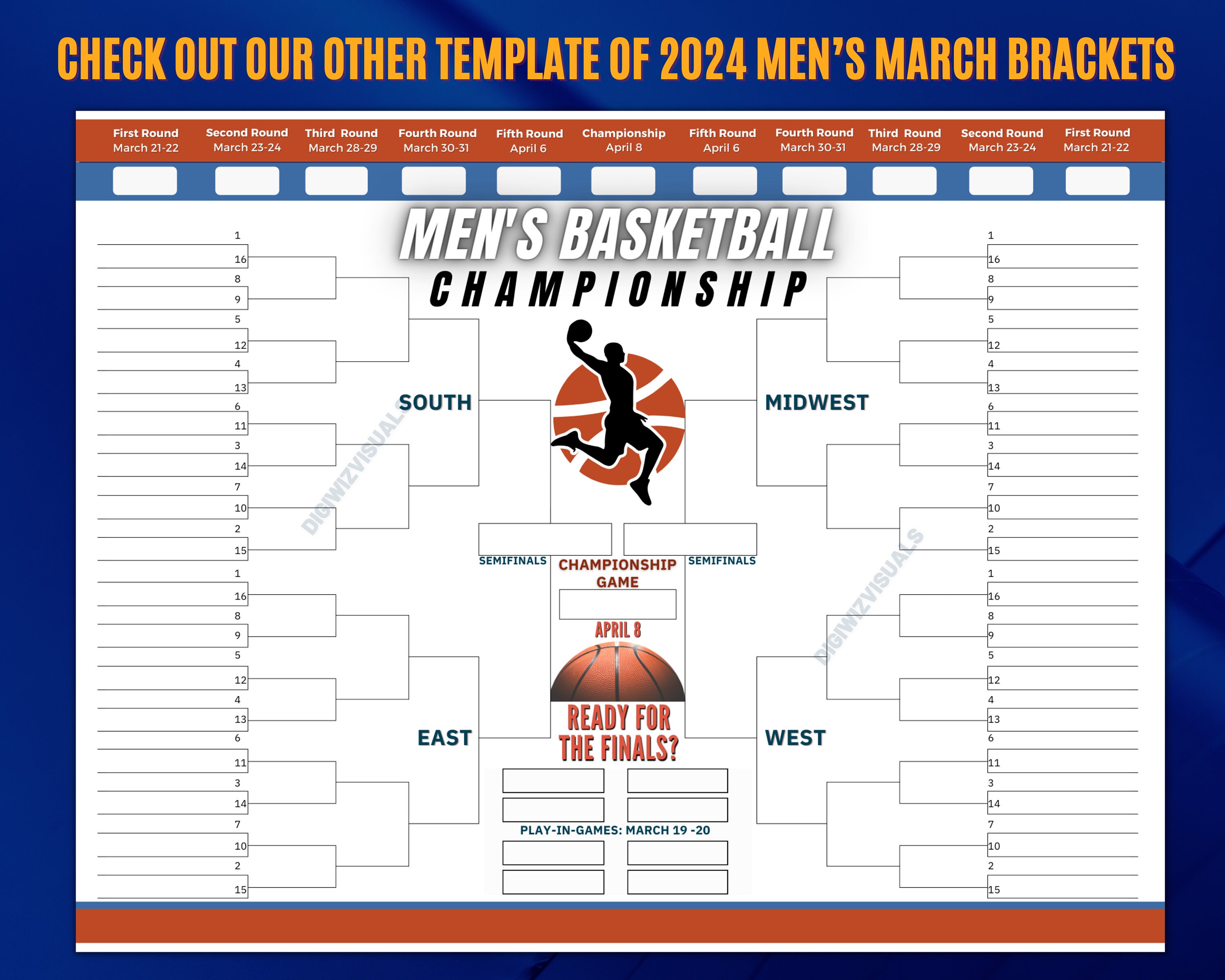 2024 Printable Men's Basketball Championship, Men's March Brackets, Basketball PNG, College ...