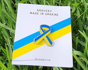 Ukrainian Flag Ribbon Enamel Pin, Support Ukraine Badge, Ukraine Button, Blue & Yellow Flag