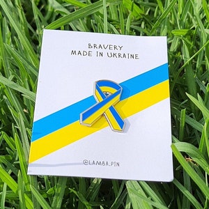Ukrainian Flag Ribbon Enamel Pin, Support Ukraine Badge, Ukraine Button, Blue & Yellow Flag