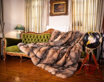 Ready to dispatch Real Luxurious Finnish Saga Crystal Fox Fur Throw – Blanket,180x230cm | 71x90 inches,real fur blanket,furthrow, bedspread