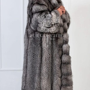 Men’s Luxury Frost Fox Fur Grey Coat With Huge Hood,real fur,mens fur