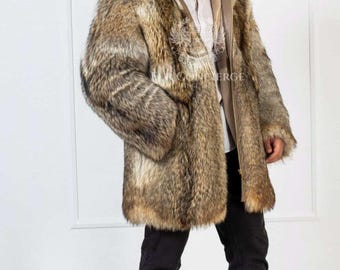 Men’s Luxury American Coyote Fur Jacket With Big Hood