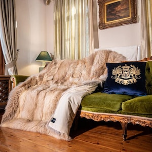 Real Luxurious Norwegian Saga Beige Latte Fox Fur Throw – Bed Runner,real fur throw,fur rug
