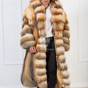 Luxury Men&#39;s Golden Island Fur Coat Full Length With Big Hood,mens fur,real Fur,fur Coat