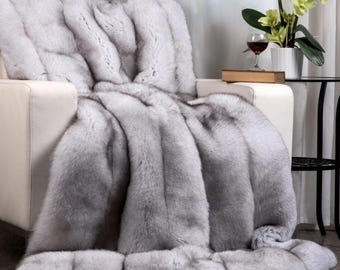 Real Blue Fox Throw, Luxury Living Room, Genuine Fur Blanket,Fox Fur Blanket Throw, Home Decor, Real Fur,Super Soft,interior design
