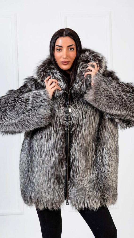 オーバーサイズファーコート フード付き シルバーフォックス オーバーサイズファーコート フード付き シルバーフォックス