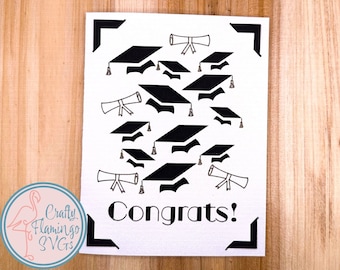 Graduation Caps-kaart: Cricut SVG met envelop (digitale download)