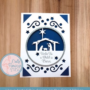 Cricut Nativity Card, Nativity Card SVG, Manger Scene Card, Christmas Card with Envelope, Christmas Nativity Card, Unto Us a Child is Born