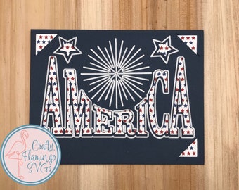 America Fireworks Card SVG, Patriotic Insert Card (Digital Download)