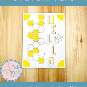 Bonjour carte SVG bourdon et nid d'abeille pour Cricut facile bonjour carte à insérer avec enveloppe Design SVG avec bourdon et nid d'abeille