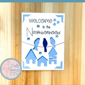 Cartão de boas-vindas ao bairro com envelope SVG para Cricut, cartão de boas-vindas fácil, cartão de boas-vindas fácil com envelope para máquinas de corte