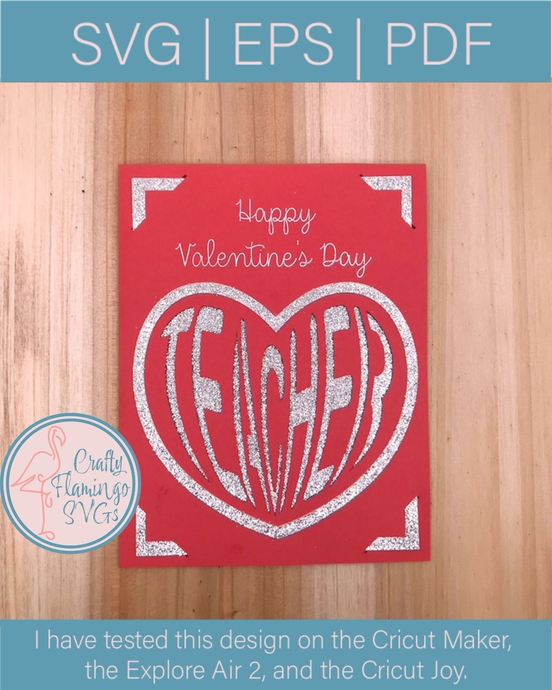 Teacher Valentine's Day Card SVG, Happy Valentine's Day Teacher Card